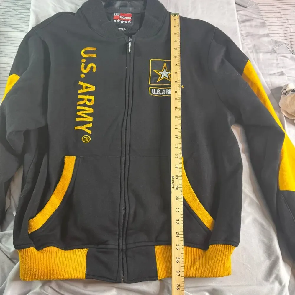 US Army Honor Mens XL Black Yellow Full Zip Cavalry Graphic Jacket
